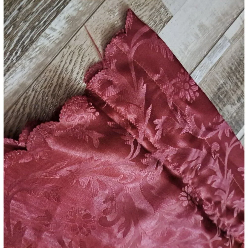 Burgundy Satin Curtain W Valance & Lace One Piece Gothic Victorian Floral 82x58